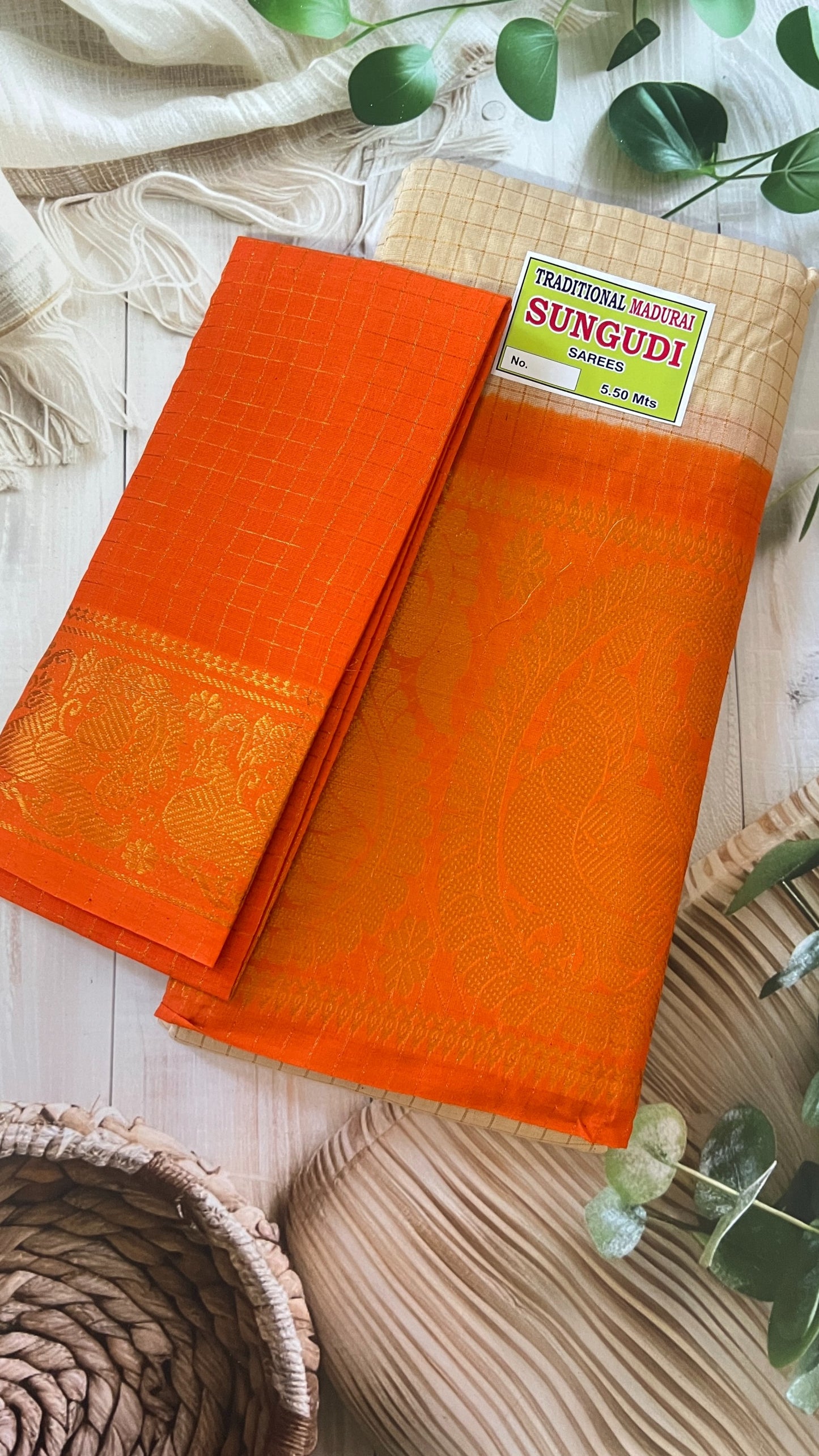 Zari Checks – Cream Orange