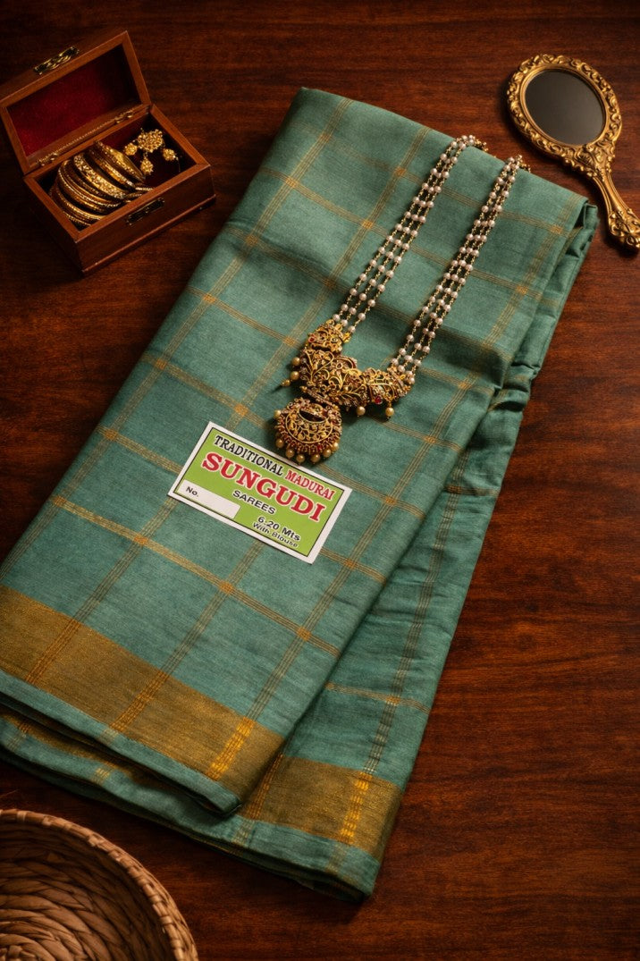 Vanaja Kattam Sungudi – Teal Green