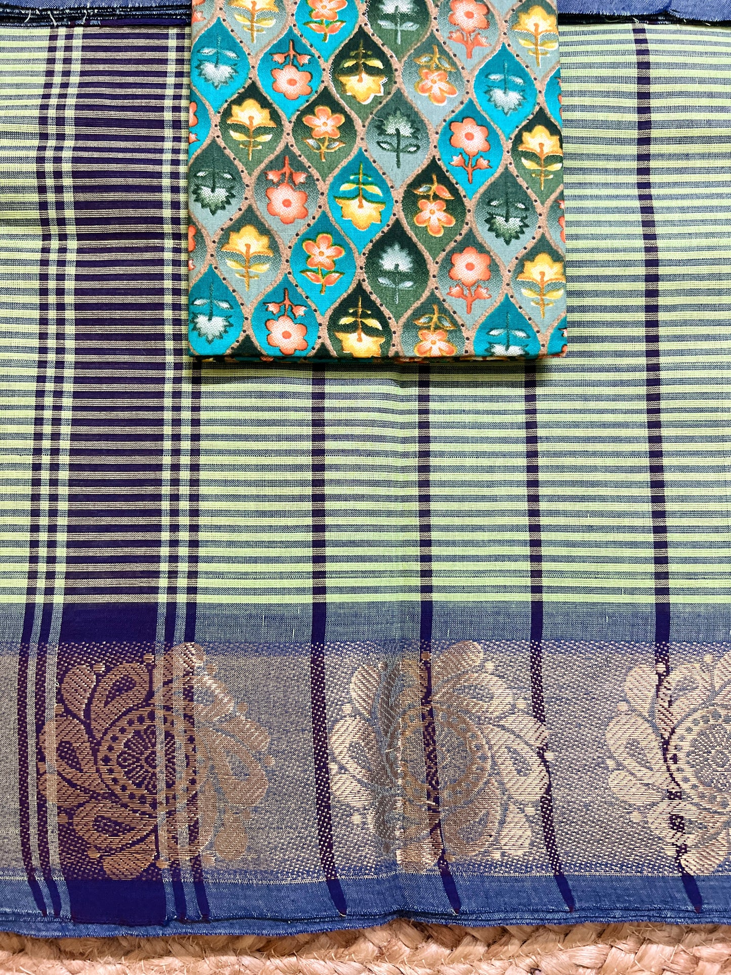 Green Striped Chettinad Cotton Saree