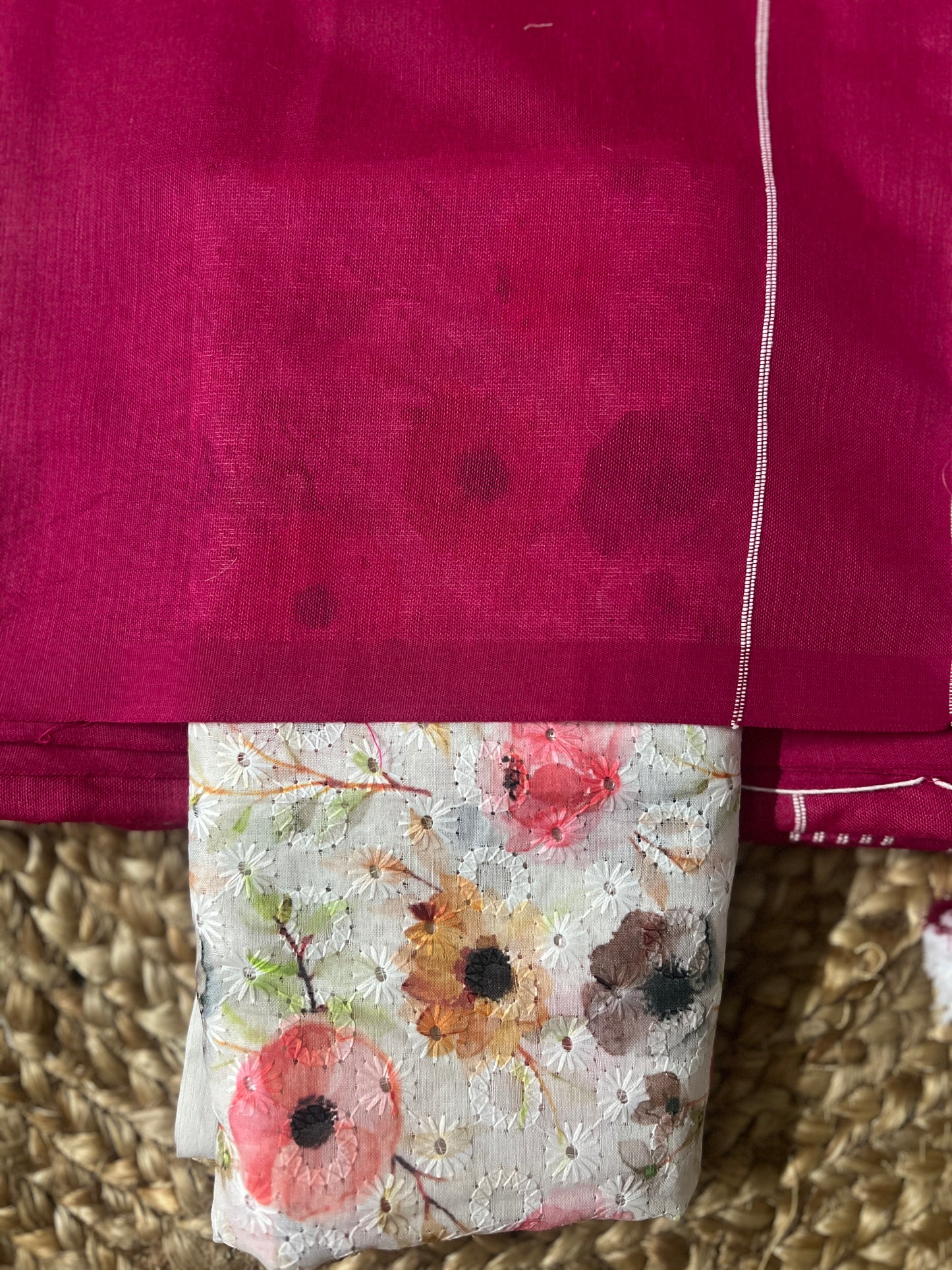 Dark-Pink Khadi Cotton Saree