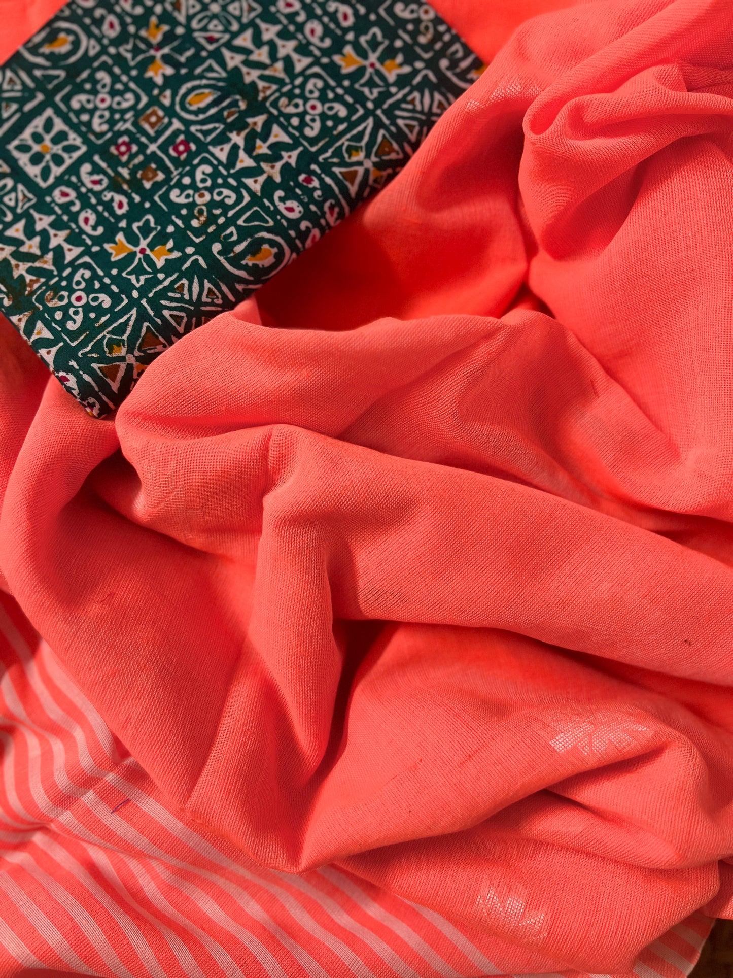 Orange Linen Cotton Saree
