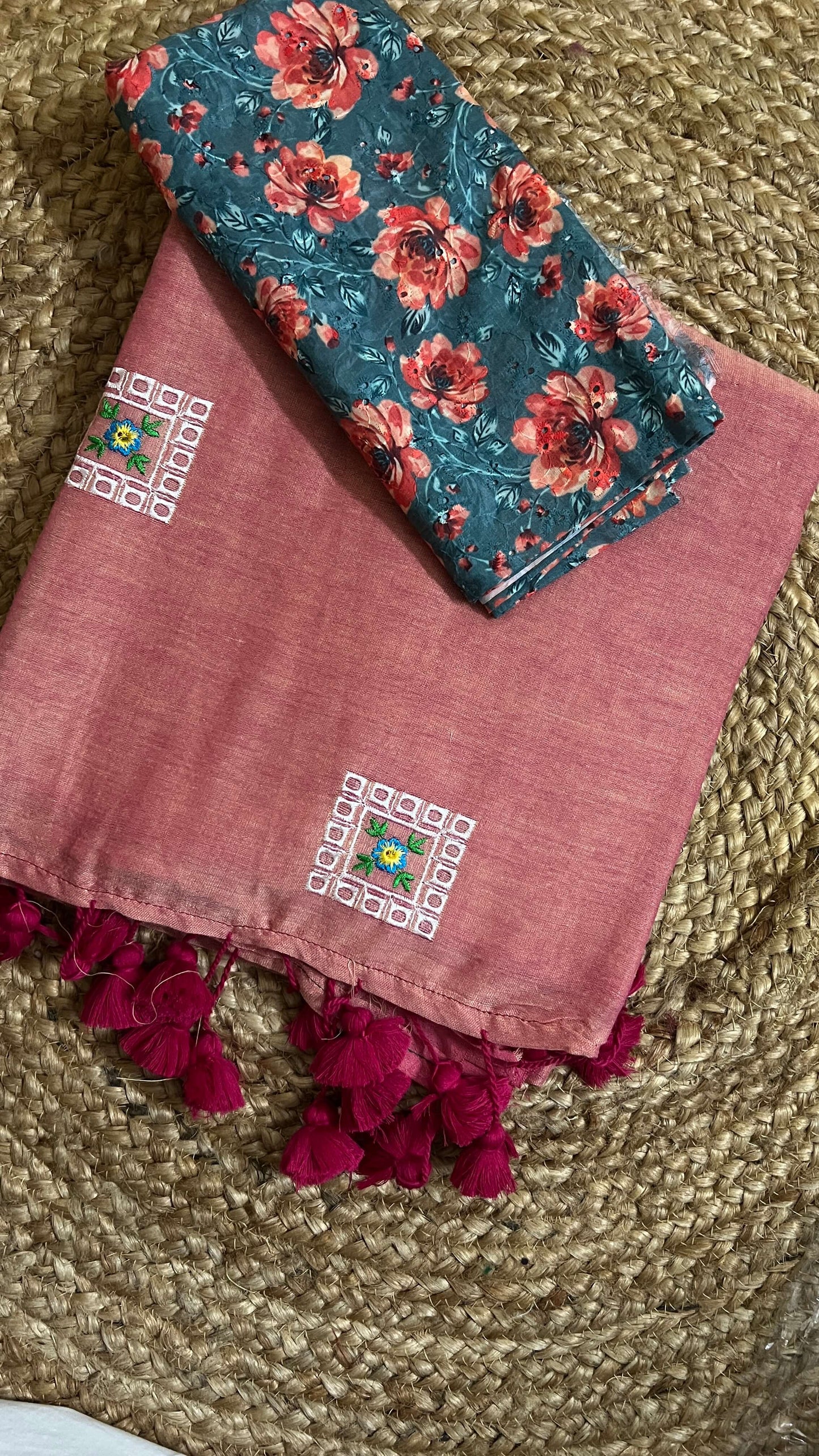 Dusty Rose pink Khadi Cotton Saree
