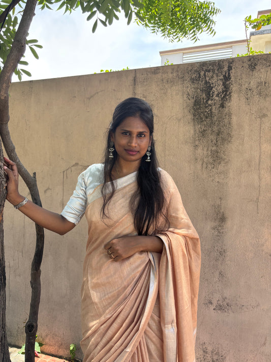 Pale-Brown Linen Cotton Saree