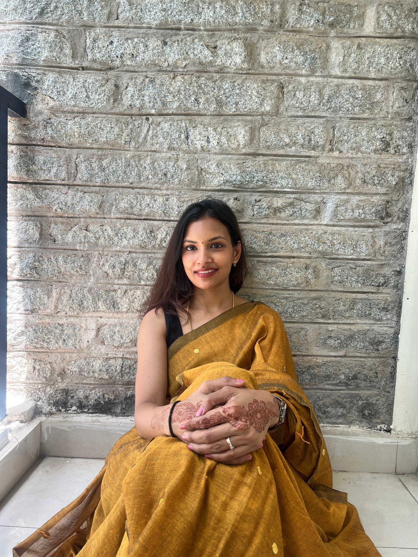 Mustard Khadi Cotton Saree