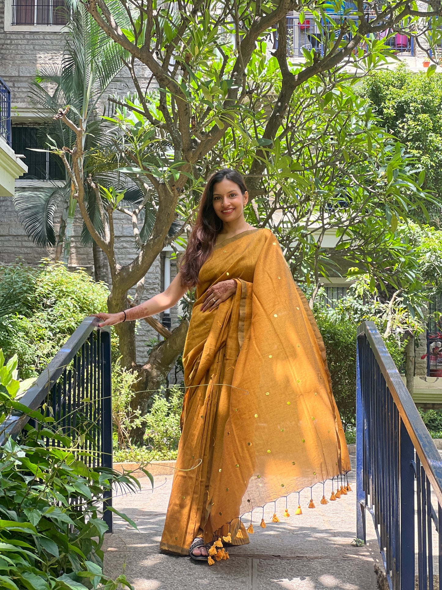 Mustard Khadi Cotton Saree