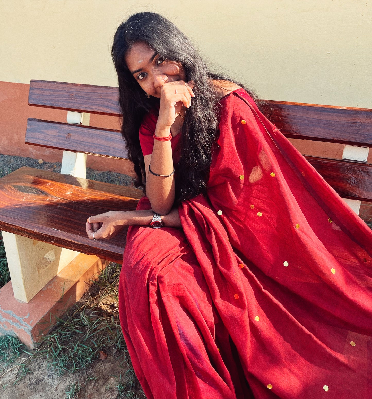 Maroon Khadi Cotton Saree