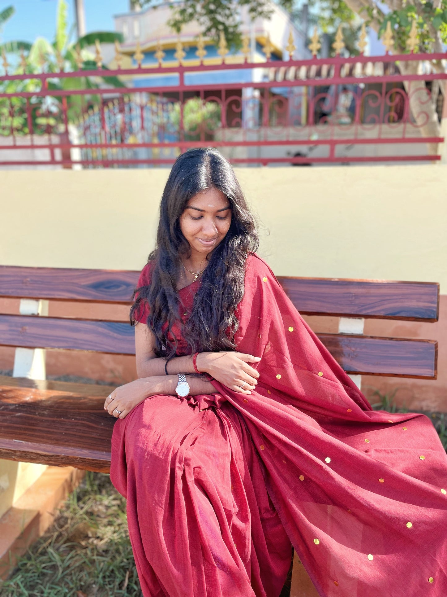 Maroon Khadi Cotton Saree