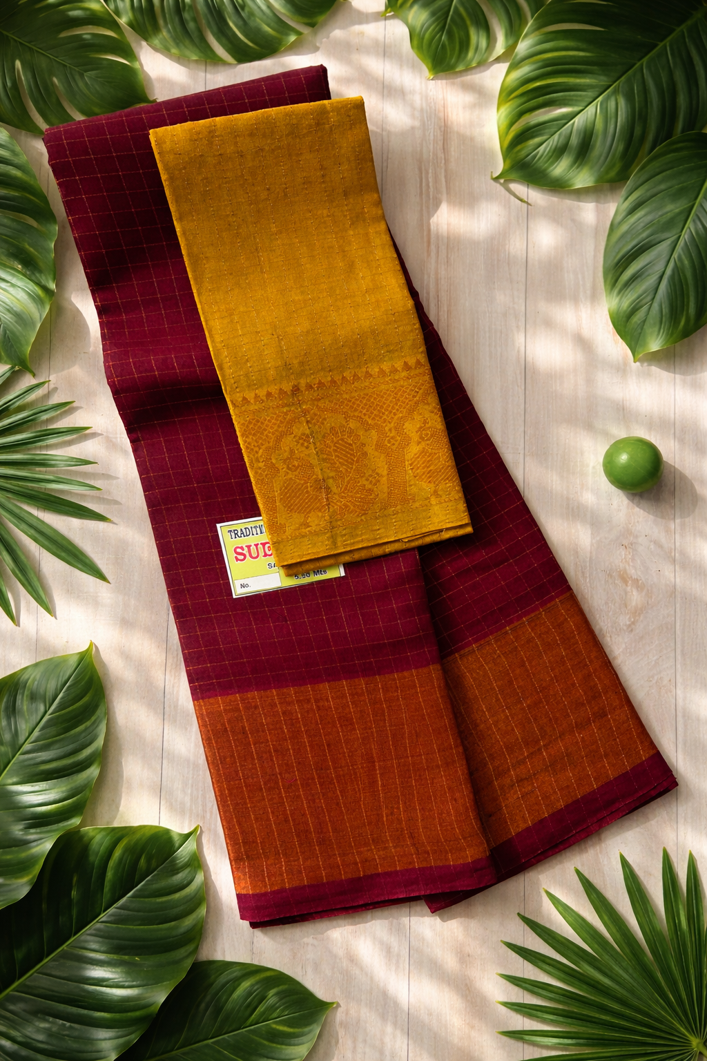 Gold Zari Checks Madurai Sungudi Saree – Maroon