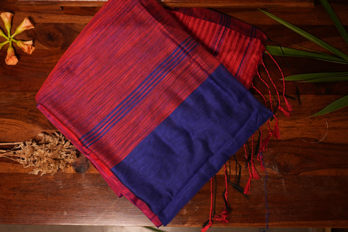 Blue Maroon Temple Border Khadi