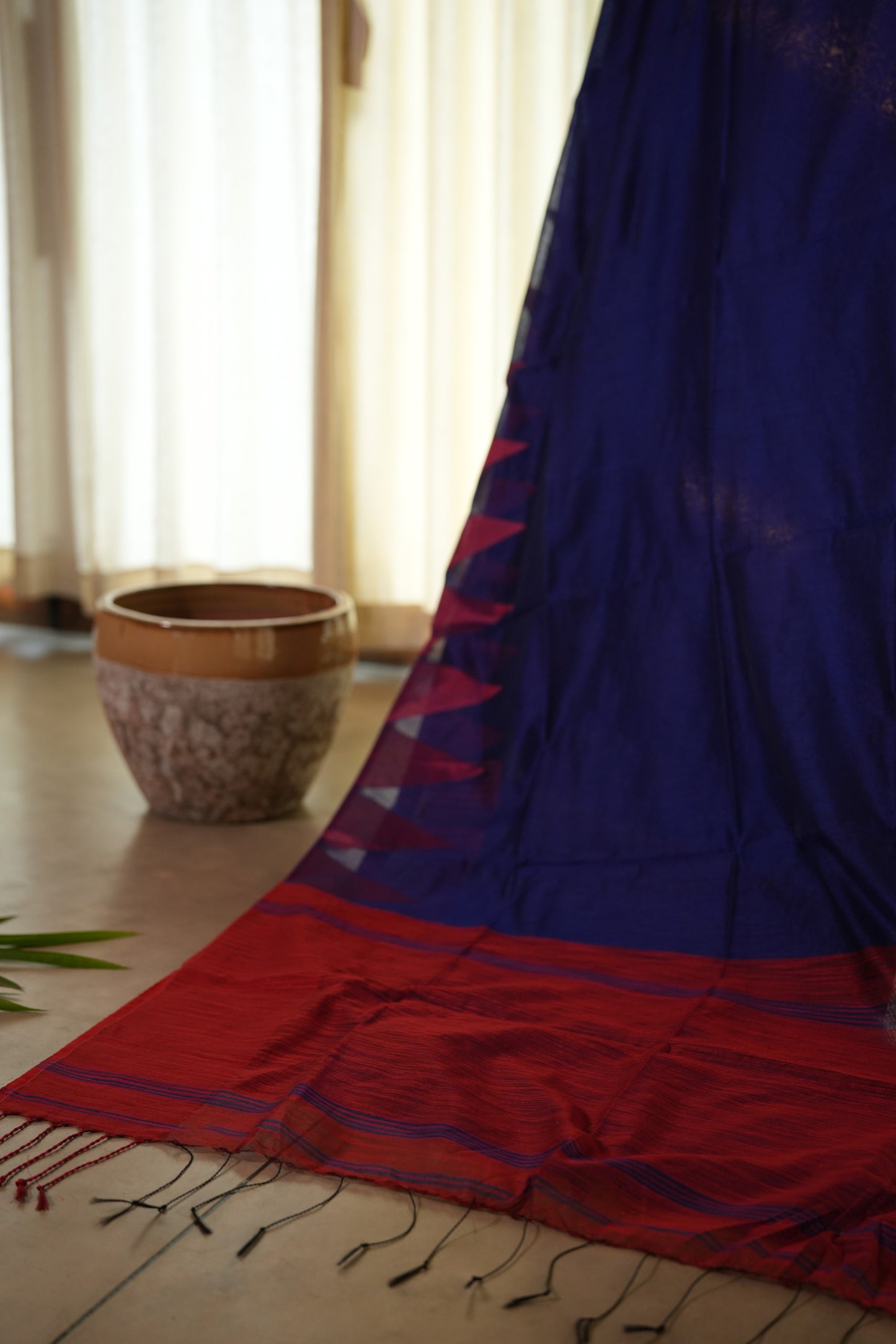 Blue Maroon Temple Border Khadi