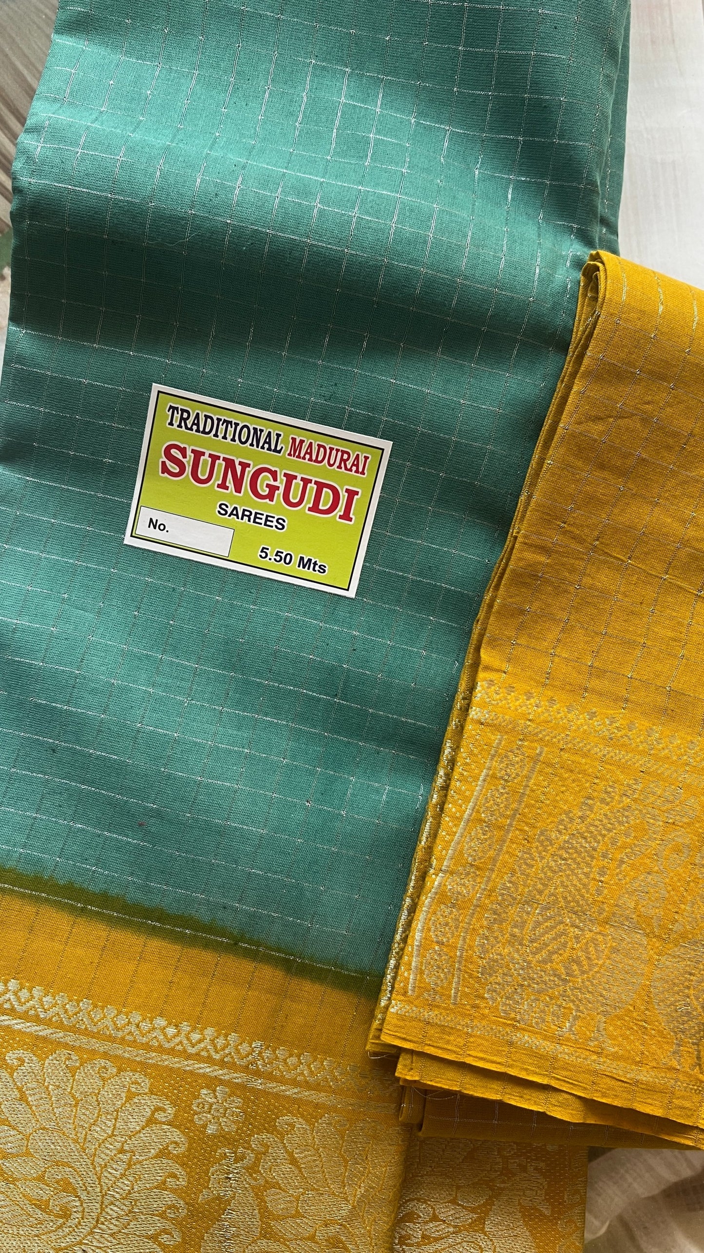 Silver Gopuram Checks - Teal X Mustard Yellow