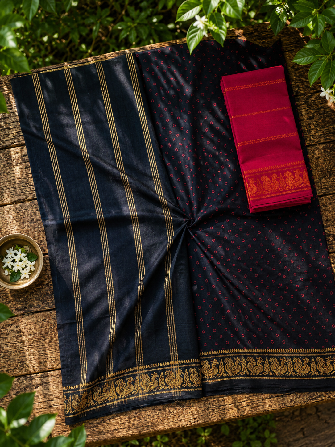 Tie & Dye Wax Sungudi - Black and Red
