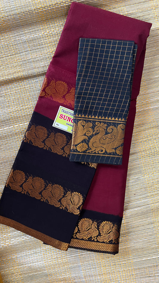 Mayuri Plain Long Border – Maroon Black