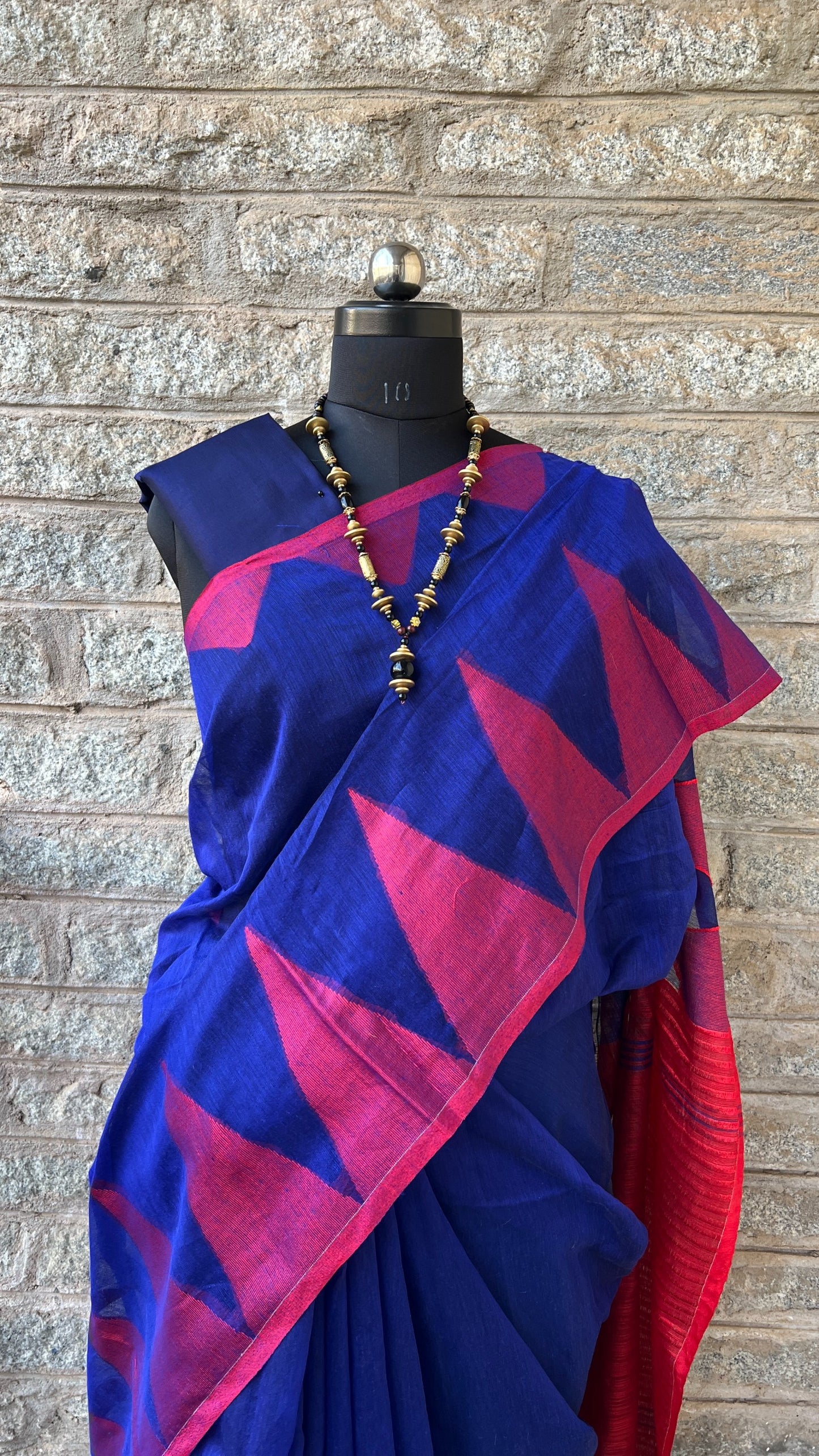 Blue Maroon Temple Border Khadi