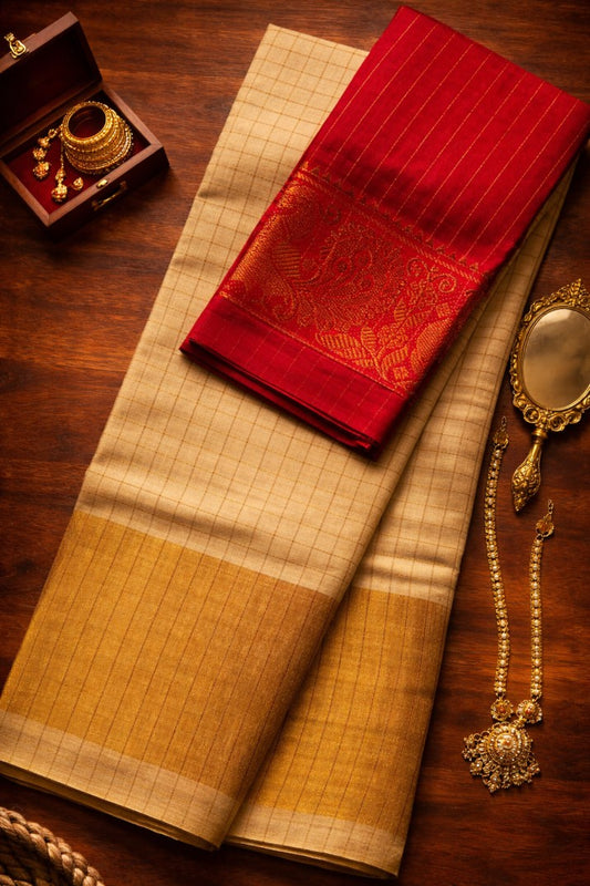 Fancy Check Gold - Beige Red