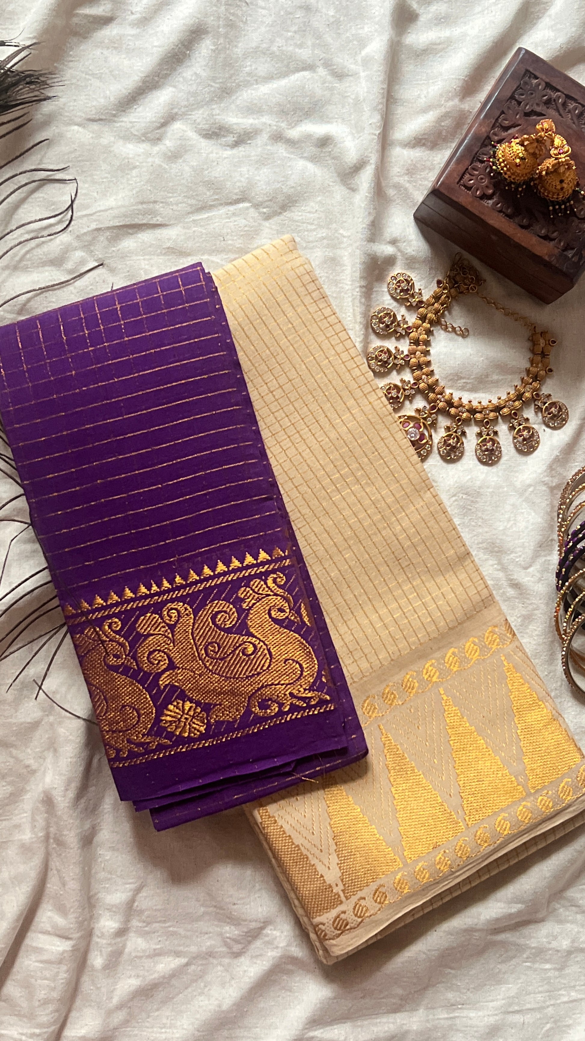 Gold Checks Sungudi Saree