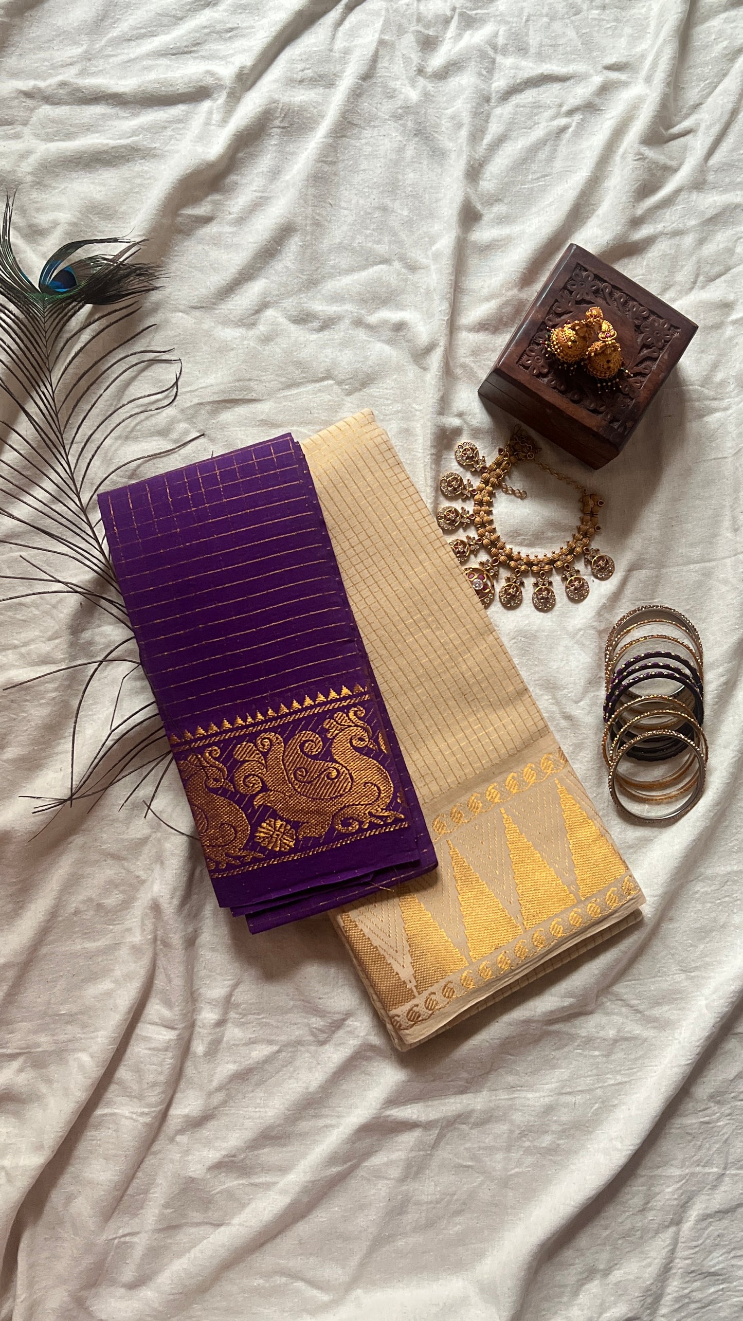 Fancy Check Gopuram – Gold