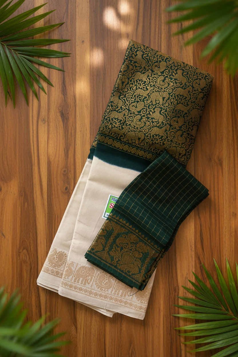 Swarnavanam -  Dark Green and Ivory