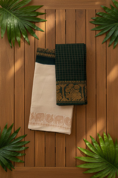Swarnavanam -  Dark Green and Ivory
