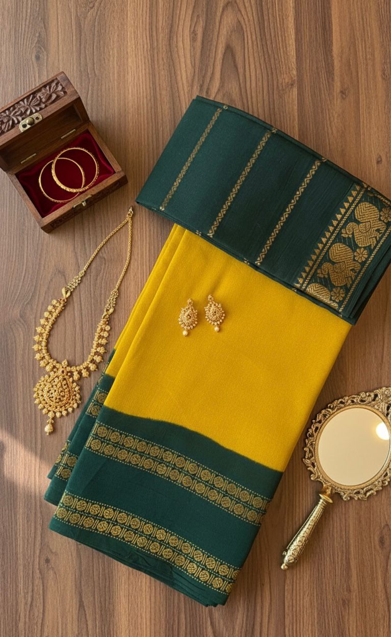 Rudhraksham Sungudi Plain - Mustard Yellow