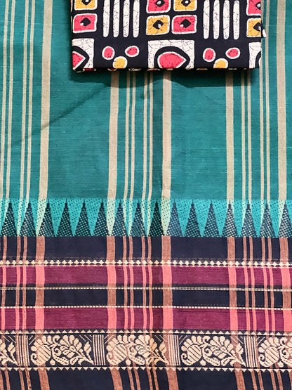 Teal Chettinadu Cotton Saree