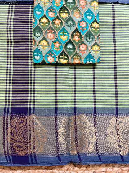 Green Striped Chettinad Cotton Saree
