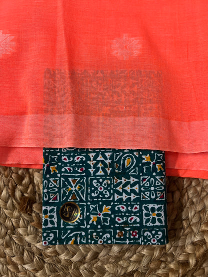 Orange Linen Cotton Saree
