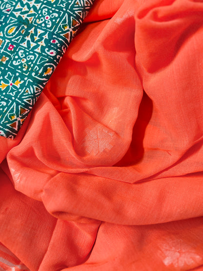 Orange Linen Cotton Saree