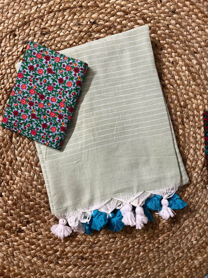 Light-Green Khadi Cotton Saree