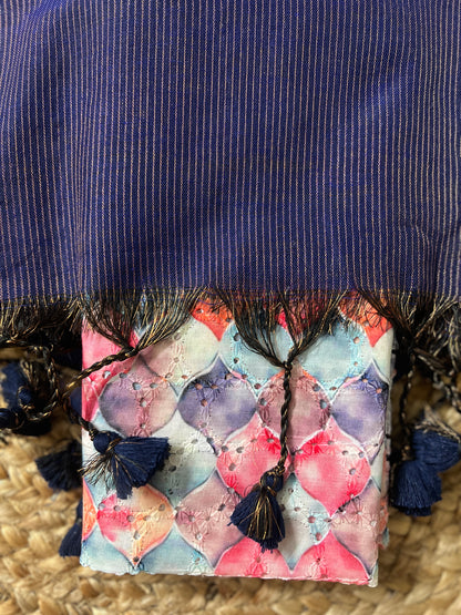 Blue Khadi Cotton Saree