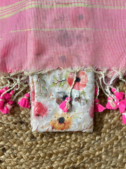 Baby-Pink Khadi Cotton Saree