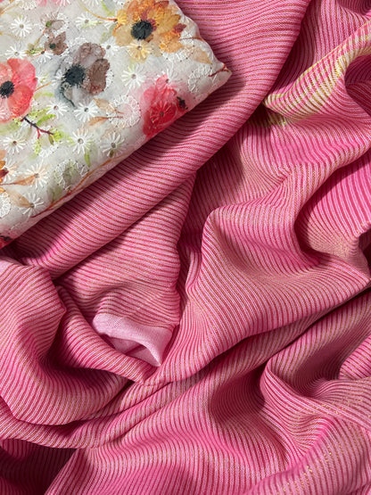 Baby-Pink Khadi Cotton Saree with running blouse displayed on a surface.