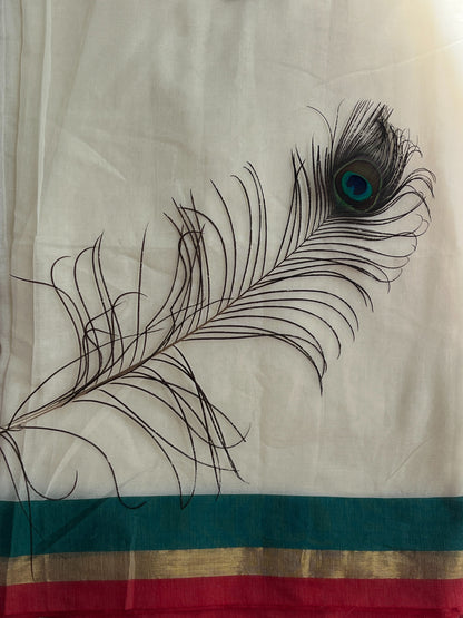 Off White MulMul Cotton Saree