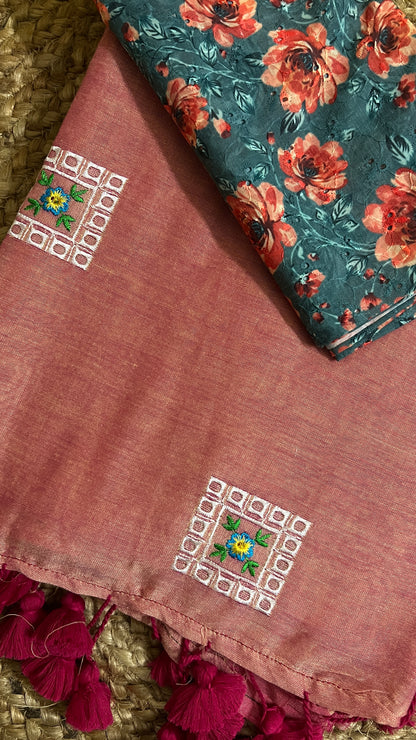 Dusty Rose pink Khadi Cotton Saree