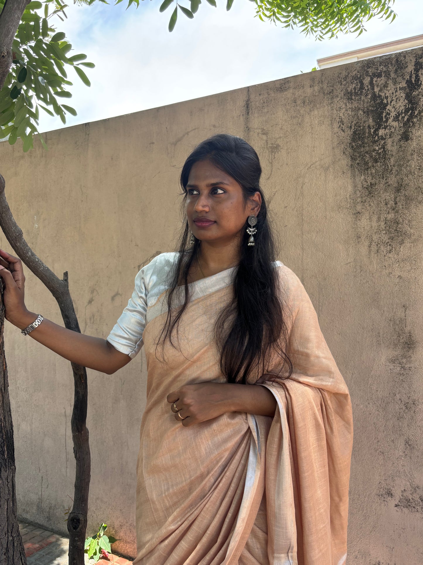 Pale-Brown Linen Cotton Saree