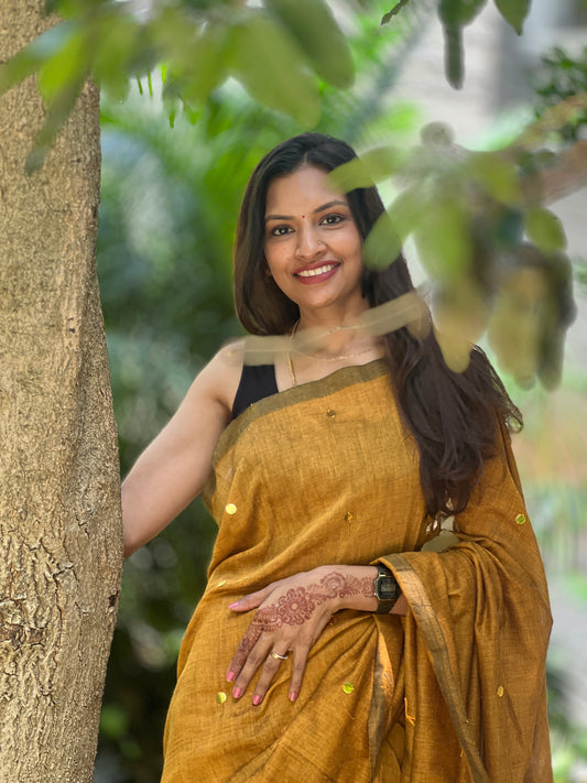 Mustard Khadi Cotton Saree