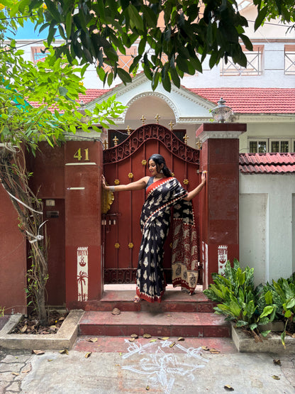 Black Pattern MulMul Cotton Saree