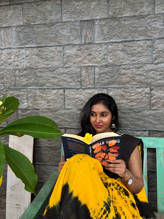Yellow MulMul Cotton Saree