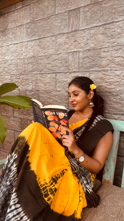Yellow MulMul Cotton Saree