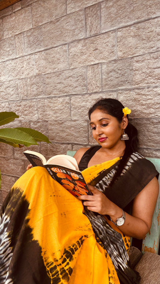 Yellow MulMul Cotton Saree