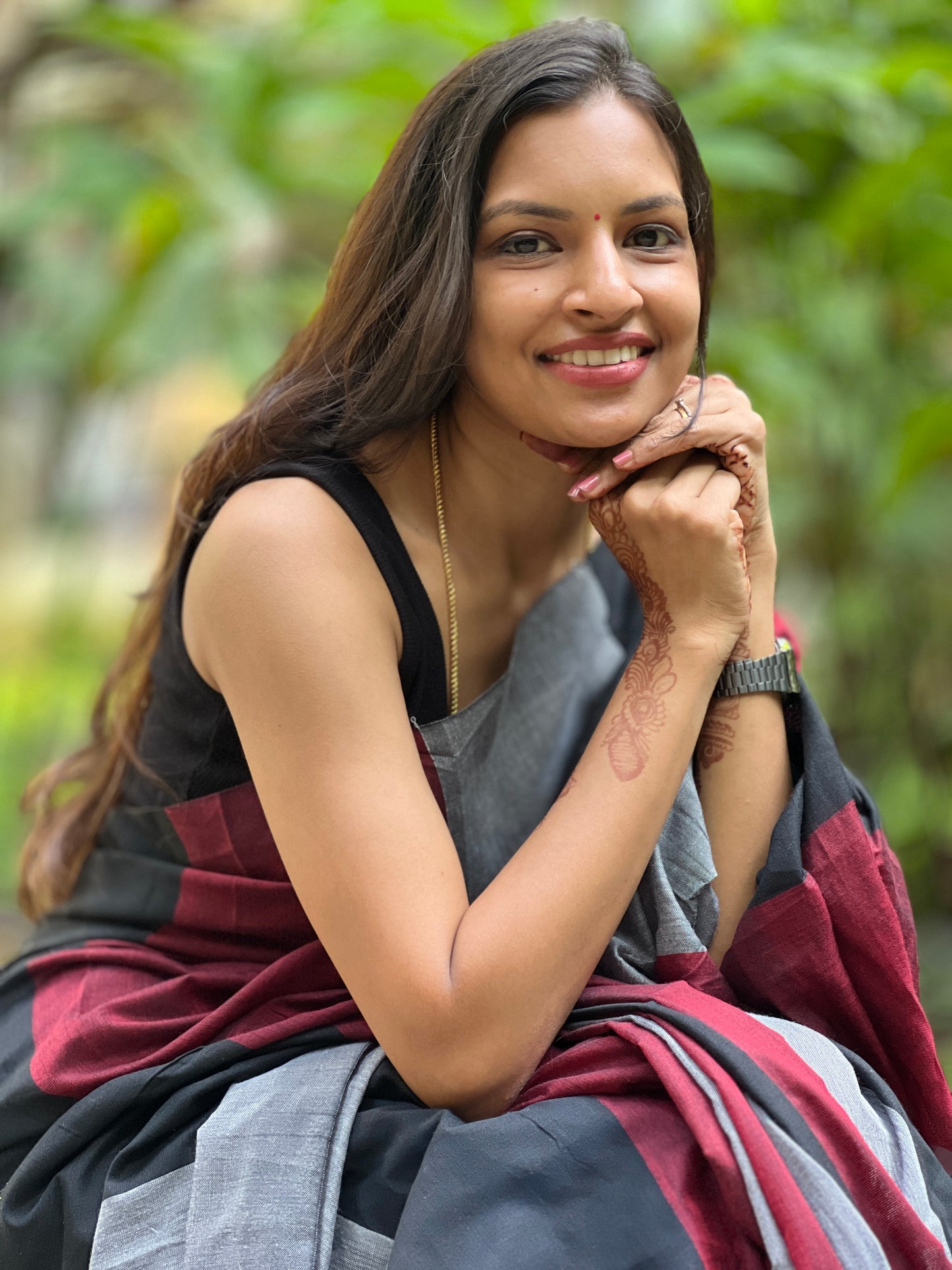 Black Maroon Gray Khadi Saree