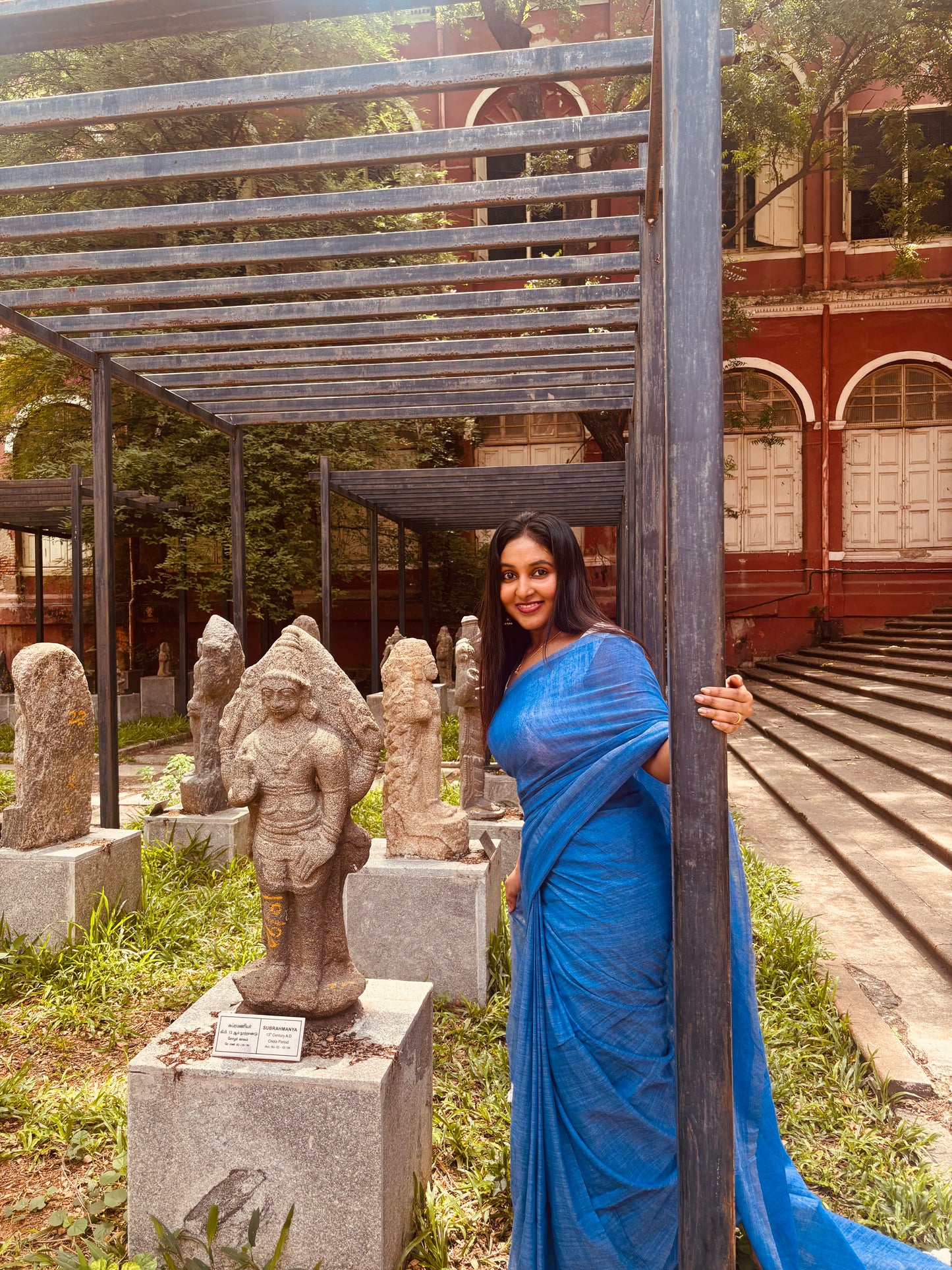 Blue-grey Khadi Cotton Saree