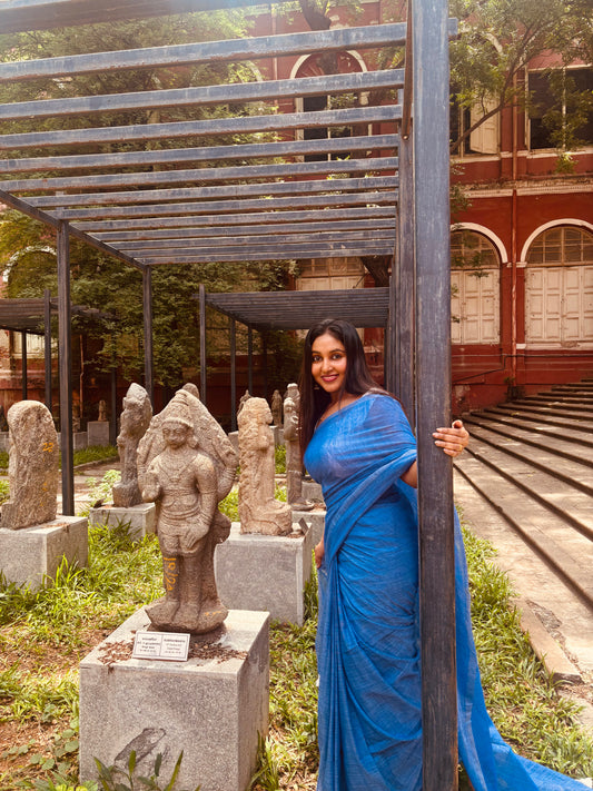 Blue-grey Khadi Cotton Saree
