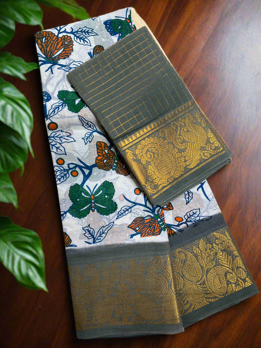 Kalamkari Gray Saree with blouse