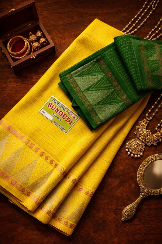 Silver Gopuram Checks - Lemon Yellow