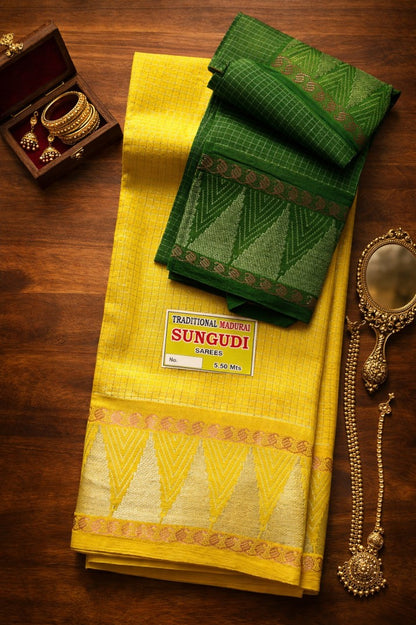 Silver Gopuram Checks - Lemon Yellow