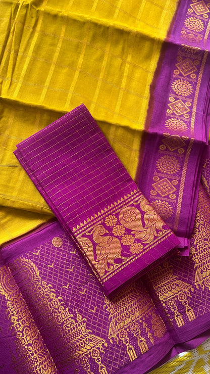 Gopuram Checks – Mustard Yellow X Magenta