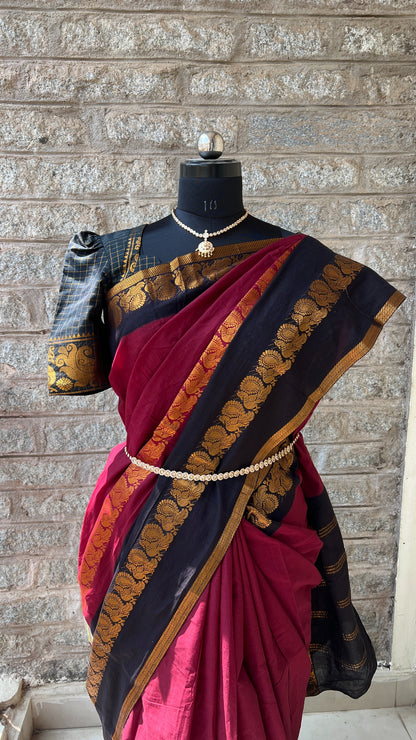 Mayuri Plain Long Border – Maroon Black