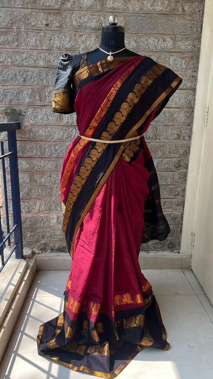 Mayuri Plain Long Border – Maroon Black