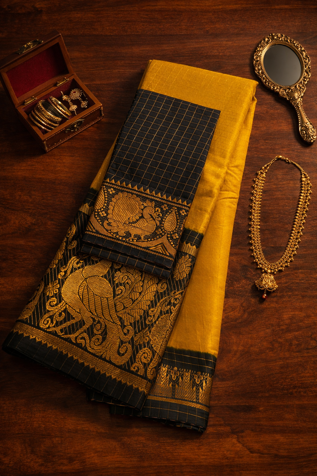 Zari Checks – Mustard Yellow Black